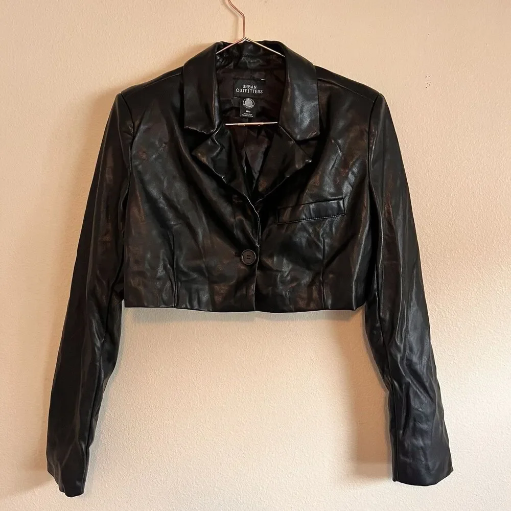 Urban Outfitters UO Kendall Faux Leather Cropped Blazer Size S